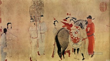 Qian Xuan Painting - yang guifei montando un caballo parte tinta china antigua